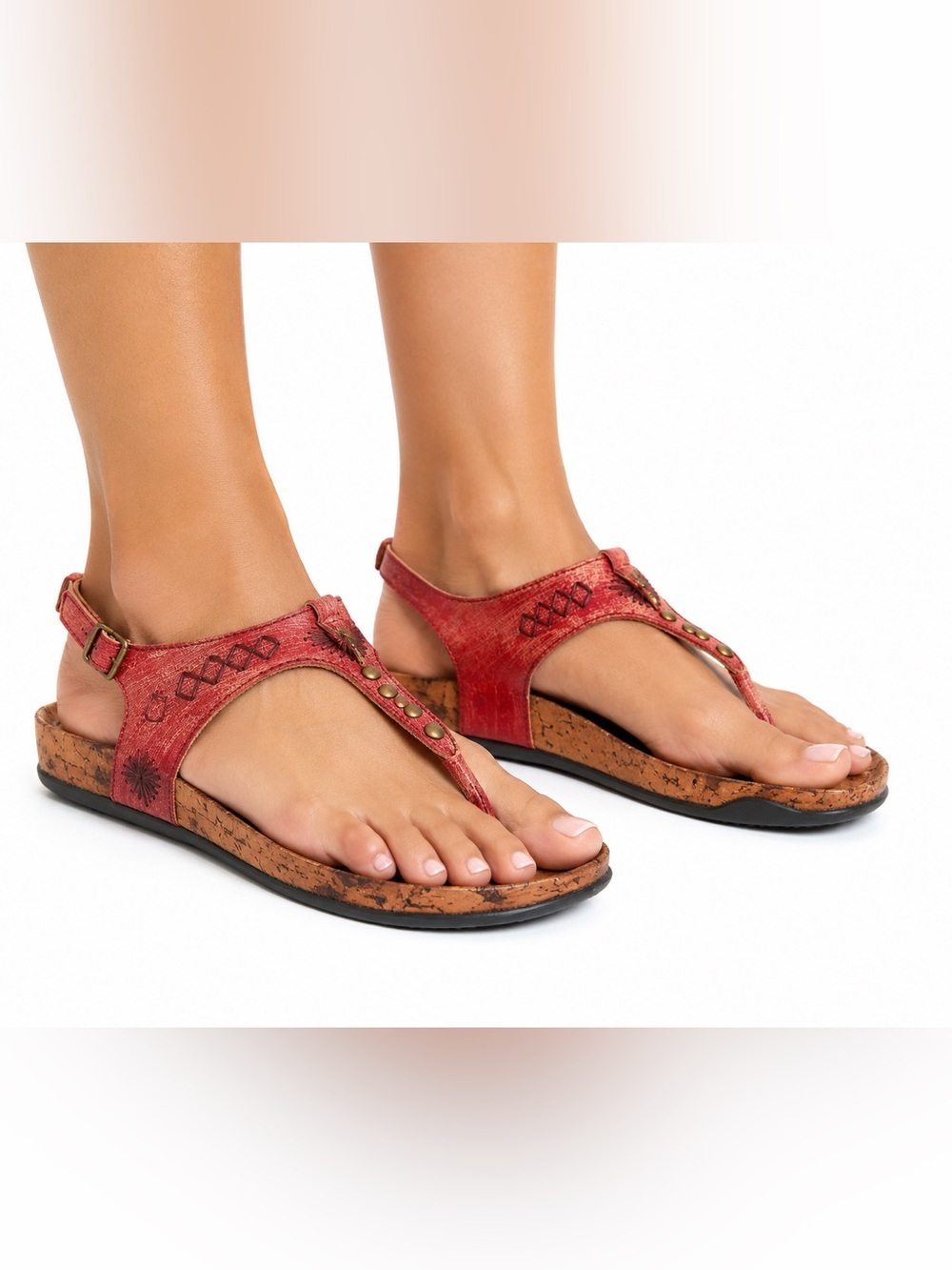 Earth Couture Portofino Rosso Leather Cork Comfort Thong Sandals Women’s 7
